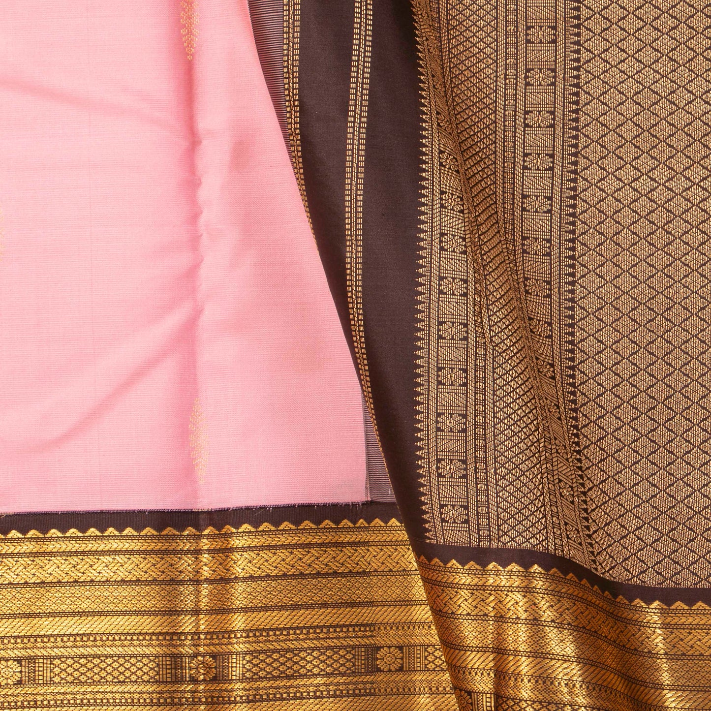 Pink And Brown Kanchipu219ram Silk Saree For Festive Wear PV MEN 219