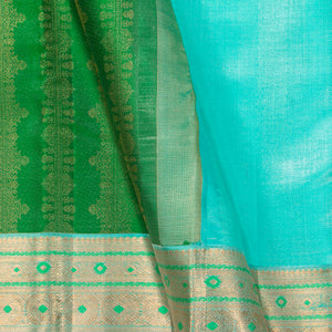 Green And Anandha Blue Kanchipuram Silk Saree For Festive Wear PV NYC 1309