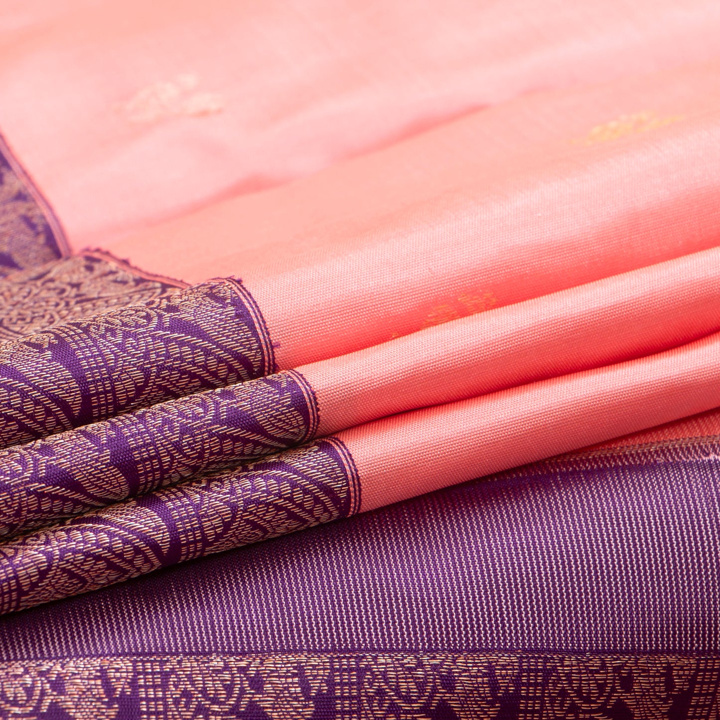 Pastel Pink And Purple Kanchipuram Silk Saree For Bridal Wear PV NYC 1329