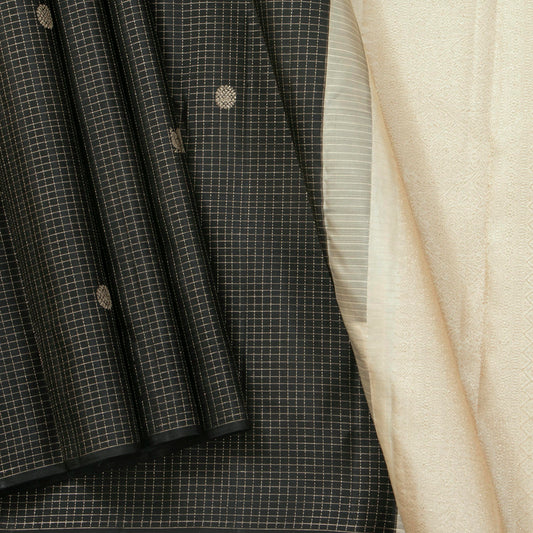 Black And Off White Kanchipuram Silk Saree Borderless  For Festive Wear PV MEN 240