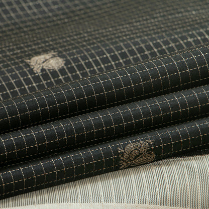 Black And Off White Kanchipuram Silk Saree Borderless  For Festive Wear PV MEN 240