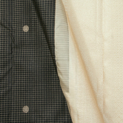 Black And Off White Kanchipuram Silk Saree Borderless  For Festive Wear PV MEN 240