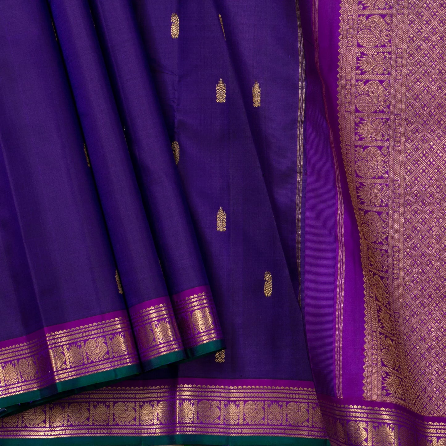 Dark Blue And Magenta Dual Shade Kanchipuram Silk Saree For Festive Wear PV NYC 1735