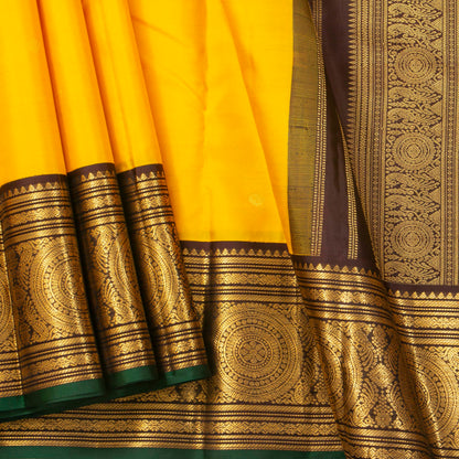 Yellow And Brown Kanchipuram Silk Saree For Festive Wear PV MEN 168