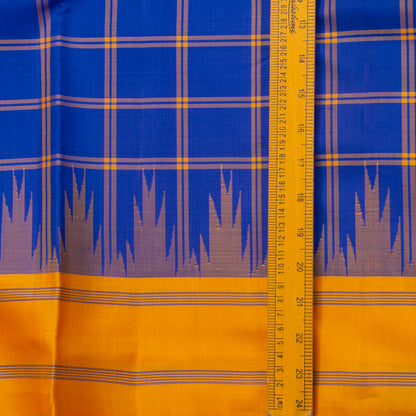 Blue And Mustard Kanchipuram No Zari Silk Saree For Festive Wear PV NYC 1406