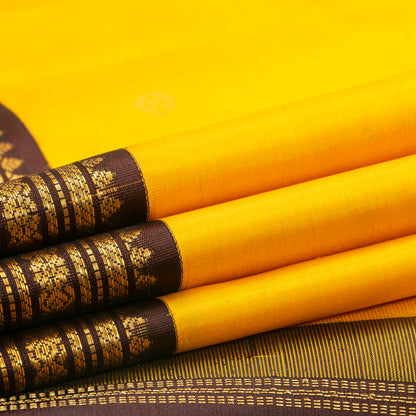 Yellow And Brown Kanchipuram Silk Saree For Festive Wear PV MEN 168