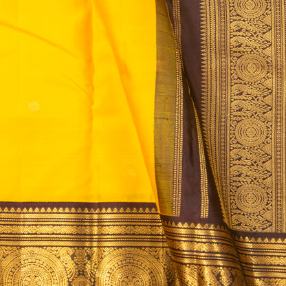Yellow And Brown Kanchipuram Silk Saree For Festive Wear PV MEN 168