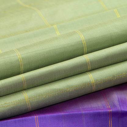 Elachi Green And Violet Kanchipuram Borderless Silk Saree Handwoven Pure Silk Pure Zari For Festive Wear PV NYC 1408