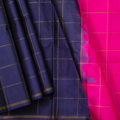 Blue And Pink Kanchipuram Borderless Silk Saree Handwoven Pure Silk Pure Zari For Festive Wear PV NYC 1409