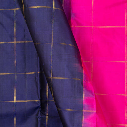 Blue And Pink Kanchipuram Borderless Silk Saree Handwoven Pure Silk Pure Zari For Festive Wear PV NYC 1409