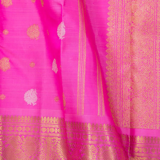 Pink Kanchipuram Silk Saree With Gold And Silver Zari For Wedding Wear PV NYC 1654 - Silk Sari - Panjavarnam PV NYC 1654