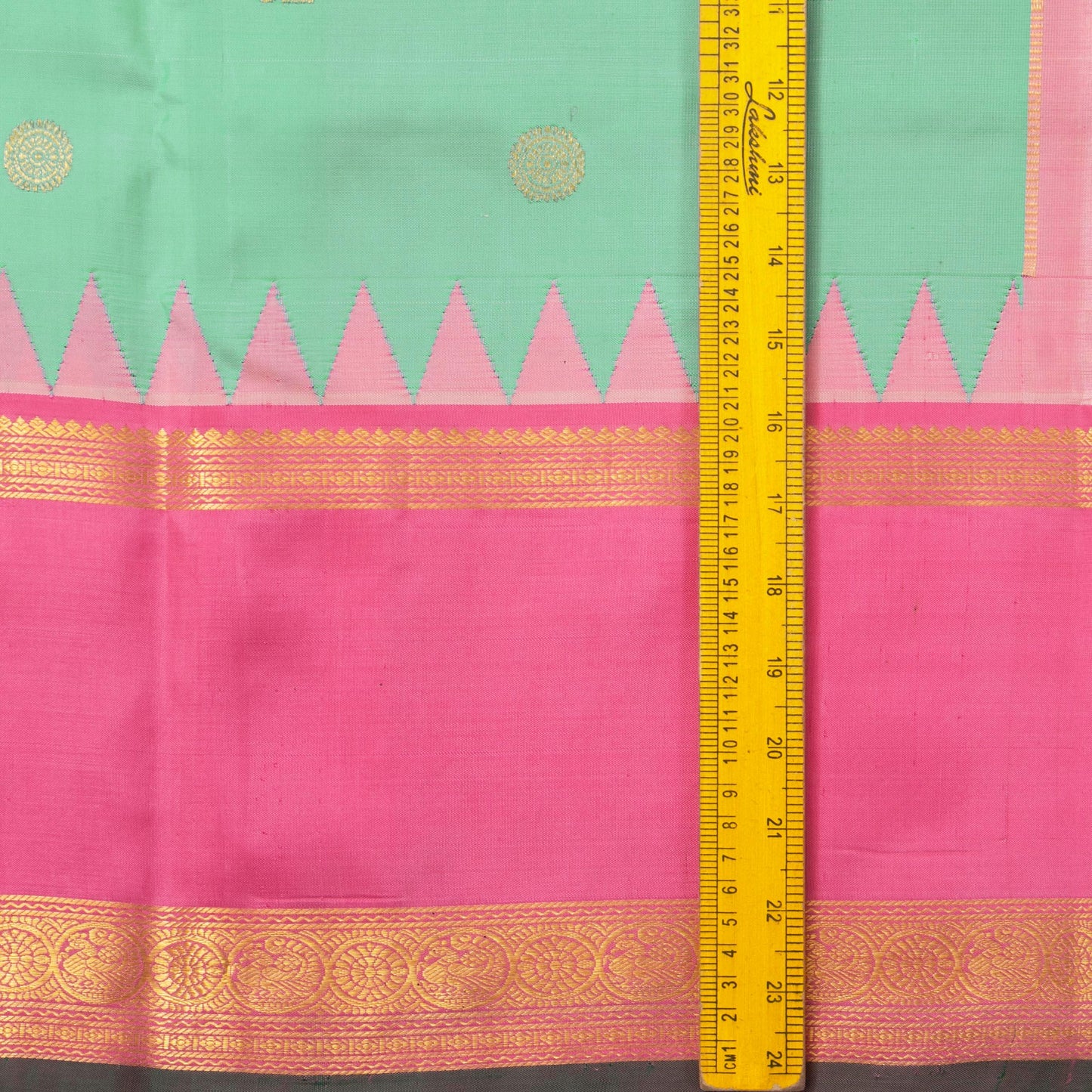 Sea Green And Pink Kanchipuram Silk Saree With Temple Border For Festive Wear PV NYC 1674