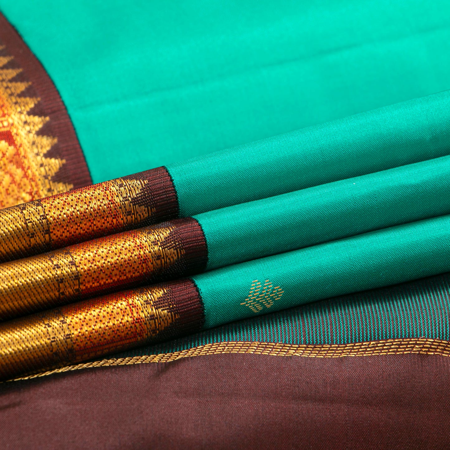Sea Green And Brown Kanchipuram Silk Saree For Festive Wear PV MEN 202