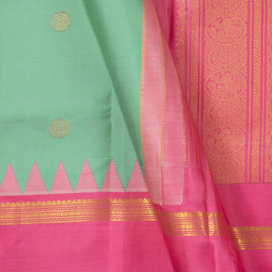 Sea Green And Pink Kanchipuram Silk Saree With Temple Border For Festive Wear PV NYC 1674
