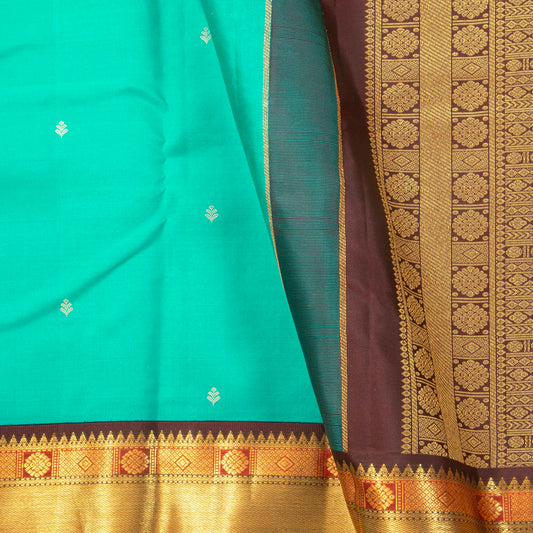 Sea Green And Brown Kanchipuram Silk Saree For Festive Wear PV MEN 202 - Silk Sari - Panjavarnam PV MEN 202