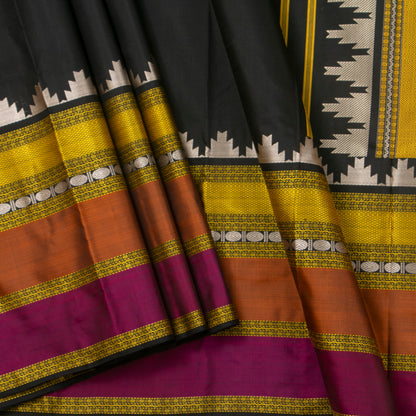 Black Kanchipuram No Zari Silk Saree For Festive Wear PV NYC 1345