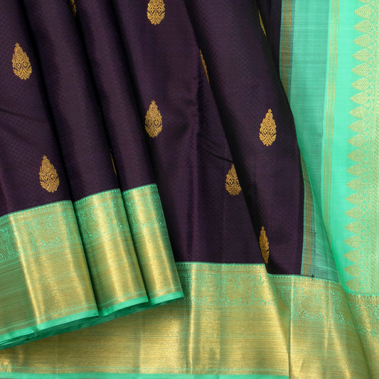 Deep Purple And Sapphire Green Kanchipuram Silk Saree With Jacquard Work For Wedding Wear PV NYC 1662