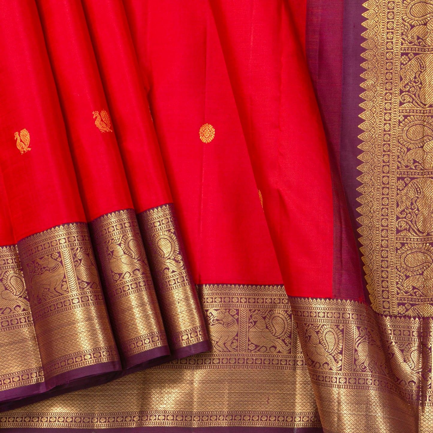 Red And Purple Kanchipuram Silk Saree For Festive Wear PV MEN 246
