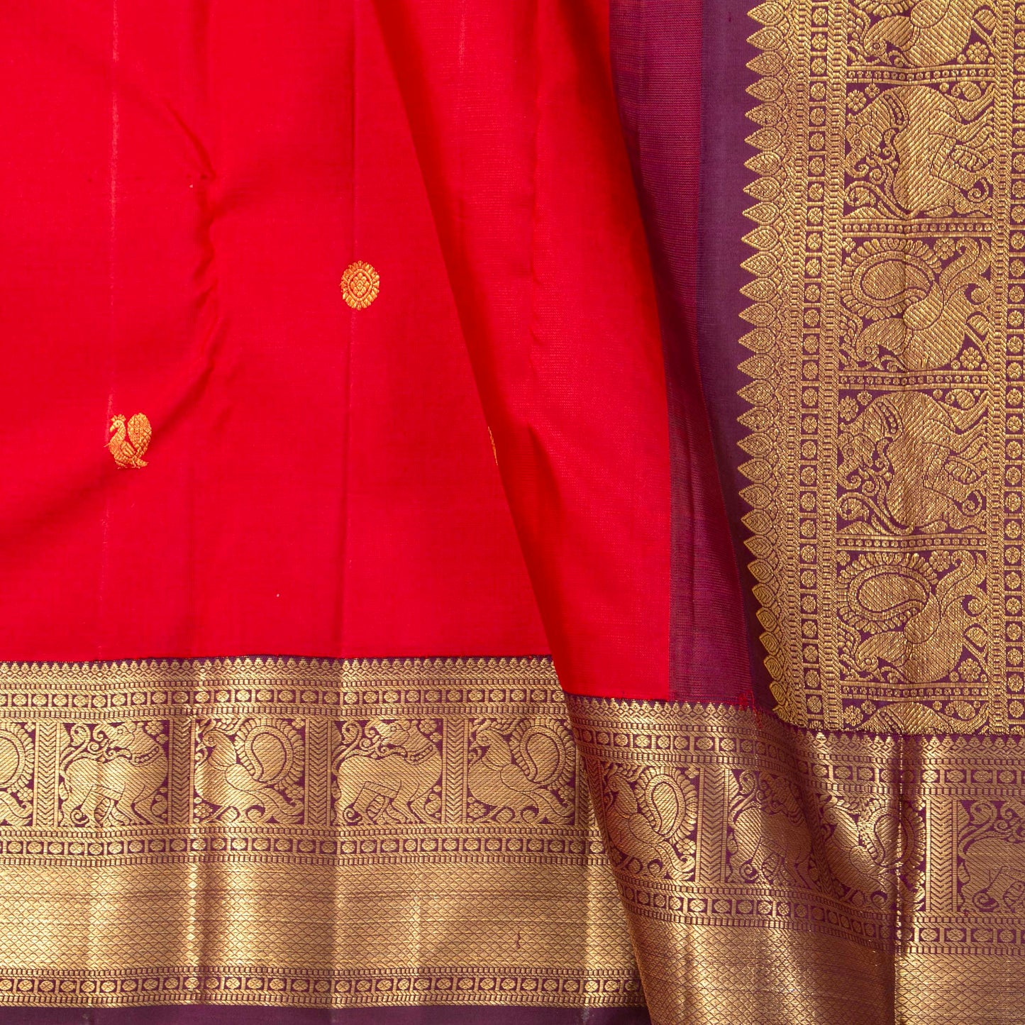Red And Purple Kanchipuram Silk Saree For Festive Wear PV MEN 246
