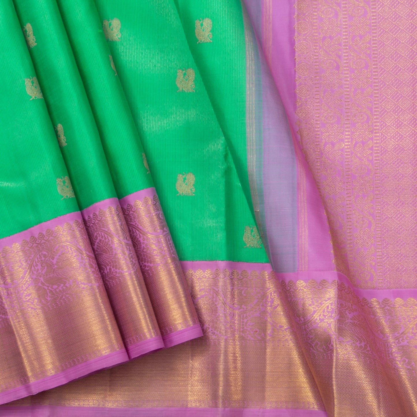 Sea Green And Pink Kanchipuram Silk Saree For Bridal Wear PV NYC 1391