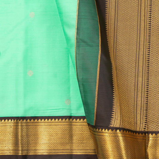 Spring Green And Brown Kanchipuram Silk Saree For Wedding Wear PV MEN 191