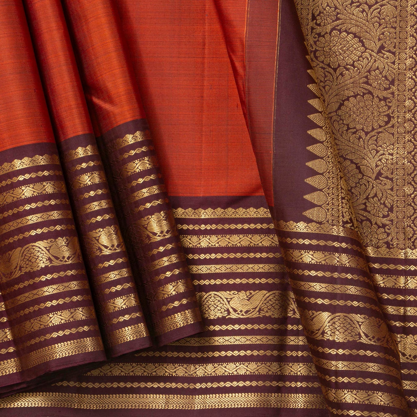 Rust And Brown Kanchipuram Silk Saree For Festive Wear PV MEN 285