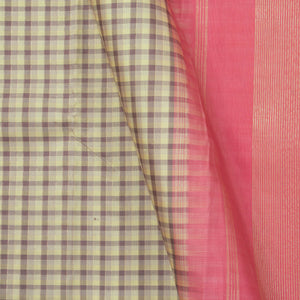 Multicoloured Checks And Pink Kanchipuram Silk Saree Borderless Handwoven Pure Silk For Festive Wear PV NYC 1274