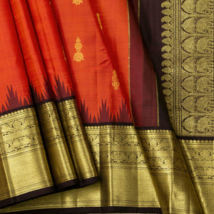 Orange And Brown Kanchipuram Silk Saree  For Wedding Wear PV NYC 1675
