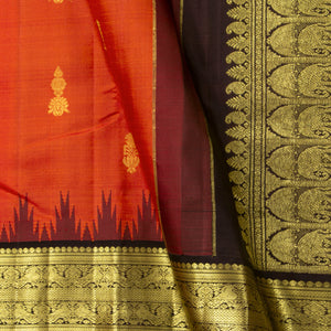 Orange And Brown Kanchipuram Silk Saree  For Wedding Wear PV NYC 1675