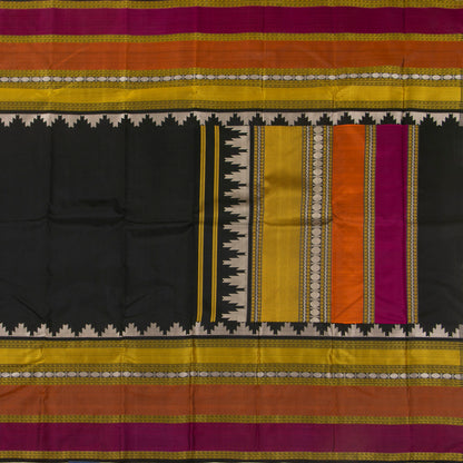 Black Kanchipuram No Zari Silk Saree For Festive Wear PV NYC 1345