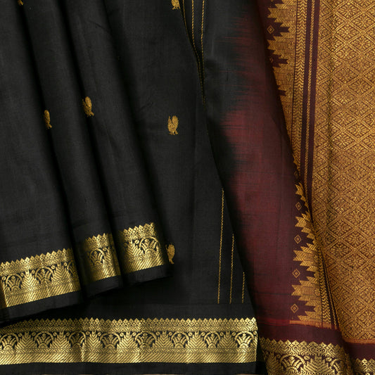 Black And Maroon Kanchipuram Silk Saree For Festive Wear PV NYC 1660