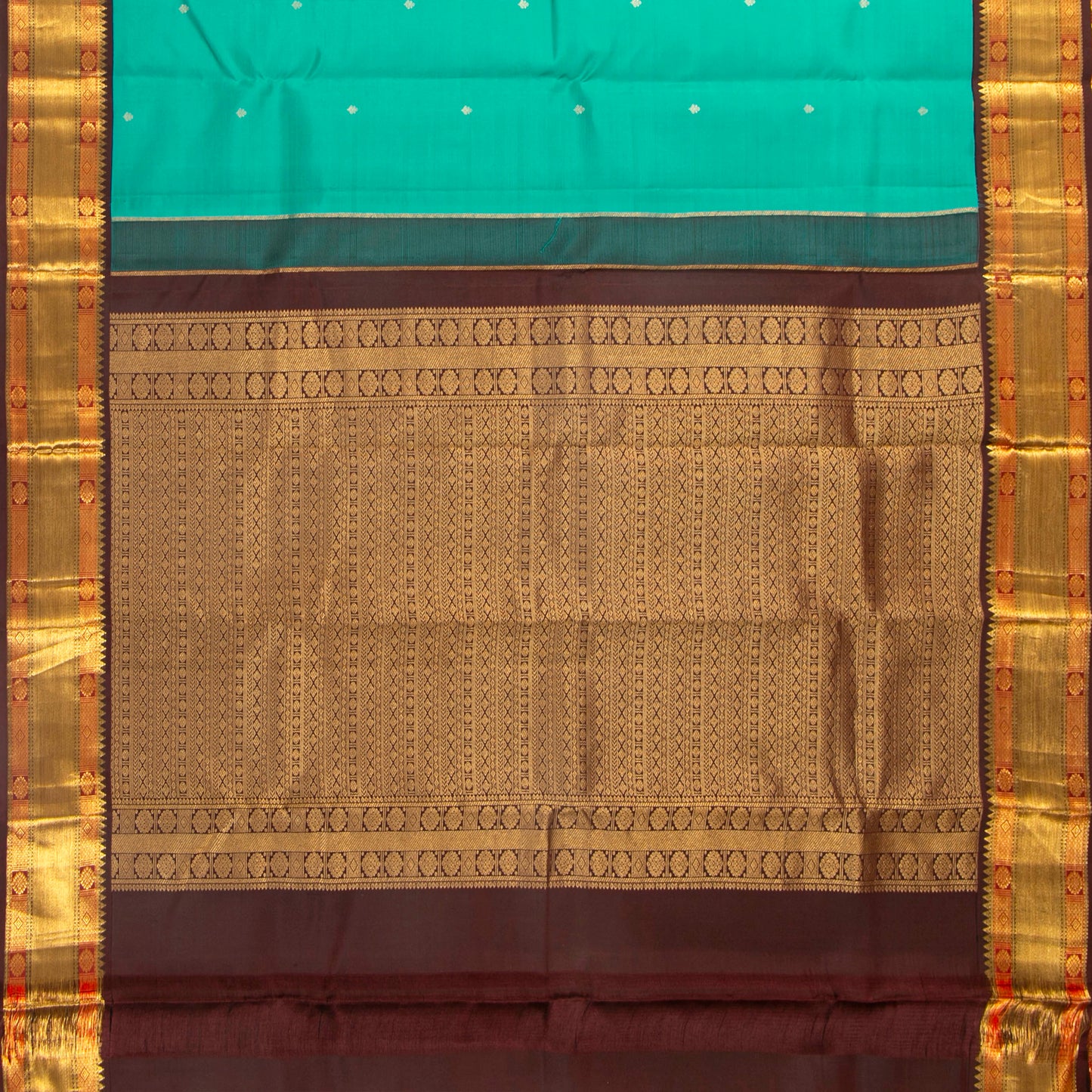 Sea Green And Brown Kanchipuram Silk Saree For Festive Wear PV MEN 202