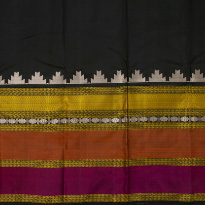 Black Kanchipuram No Zari Silk Saree For Festive Wear PV NYC 1345