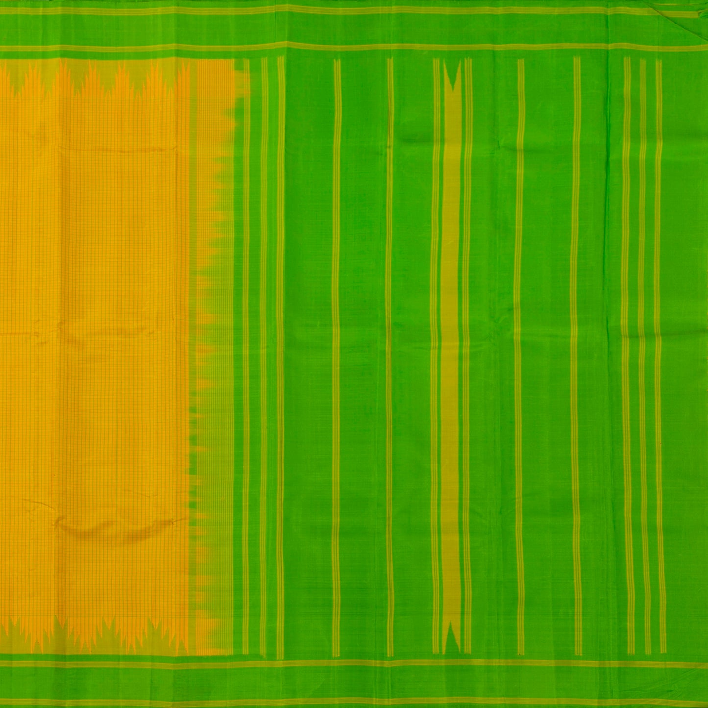 Yellow And Green Kanchipuram Silk Saree For Festive Wear PV NYC 1405