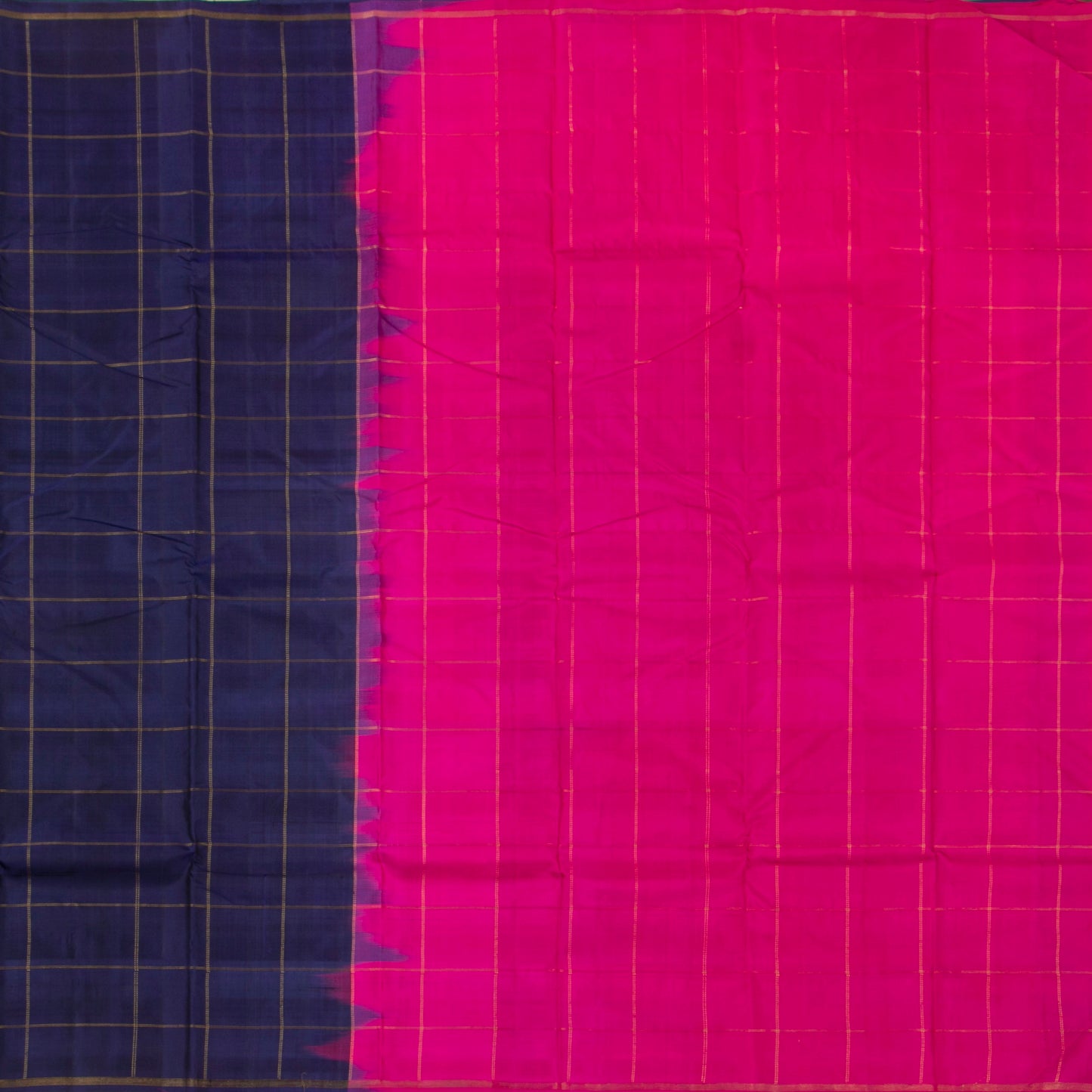 Blue And Pink Kanchipuram Borderless Silk Saree Handwoven Pure Silk Pure Zari For Festive Wear PV NYC 1409