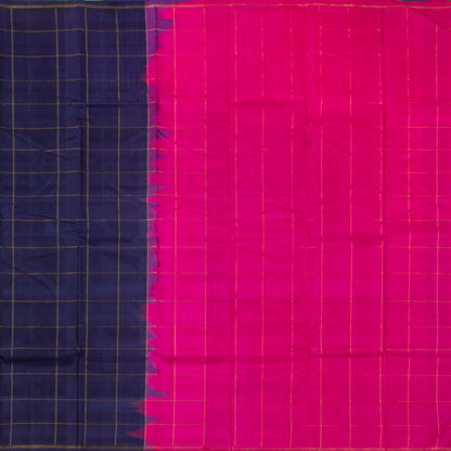 Blue And Pink Kanchipuram Borderless Silk Saree Handwoven Pure Silk Pure Zari For Festive Wear PV NYC 1409