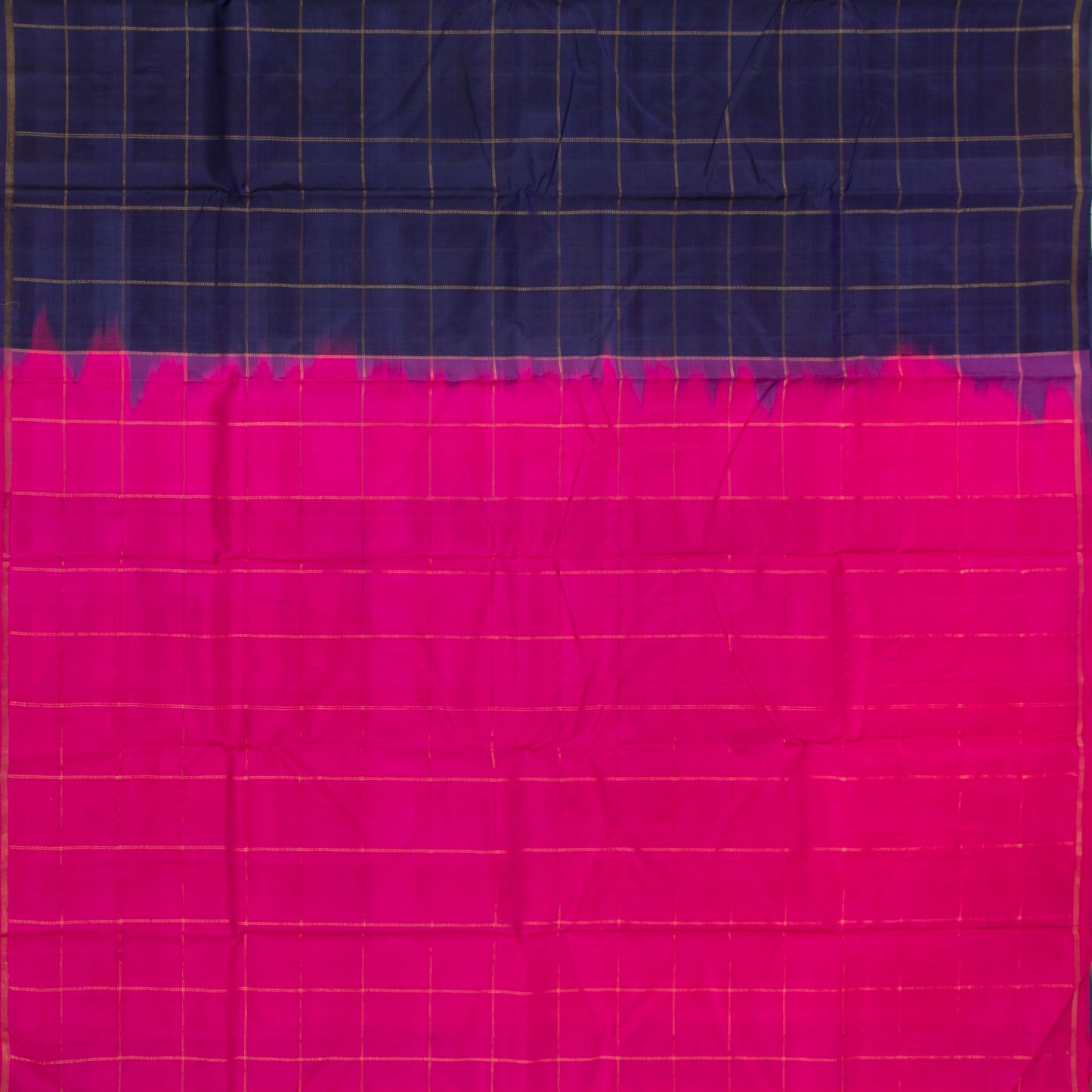 Blue And Pink Kanchipuram Borderless Silk Saree Handwoven Pure Silk Pure Zari For Festive Wear PV NYC 1409