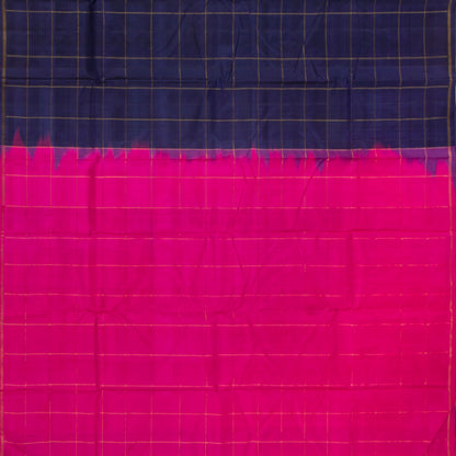 Blue And Pink Kanchipuram Borderless Silk Saree Handwoven Pure Silk Pure Zari For Festive Wear PV NYC 1409