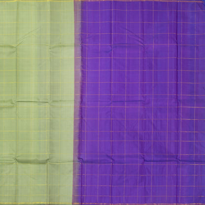 Elachi Green And Violet Kanchipuram Borderless Silk Saree Handwoven Pure Silk Pure Zari For Festive Wear PV NYC 1408