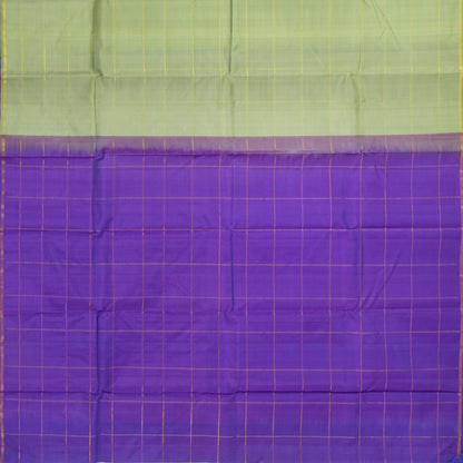 Elachi Green And Violet Kanchipuram Borderless Silk Saree Handwoven Pure Silk Pure Zari For Festive Wear PV NYC 1408