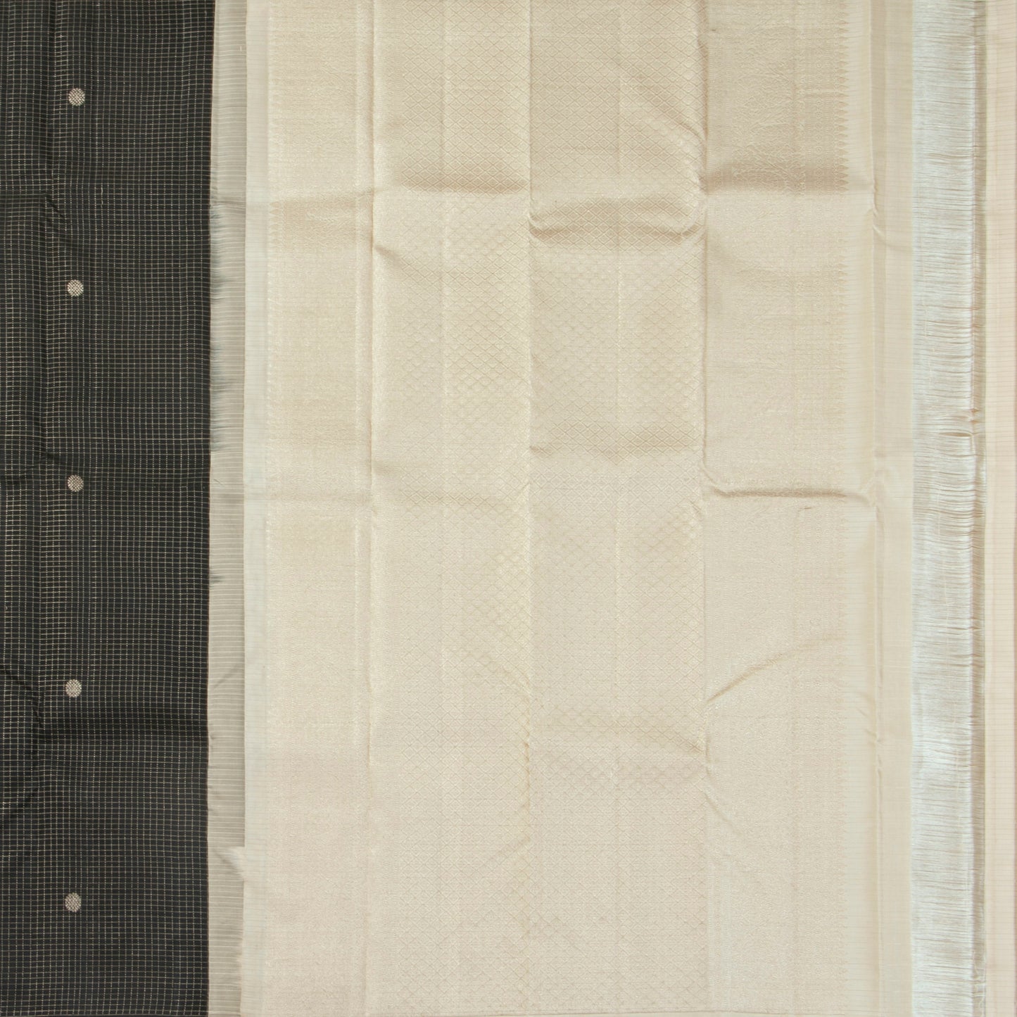 Black And Off White Kanchipuram Silk Saree Borderless  For Festive Wear PV MEN 240