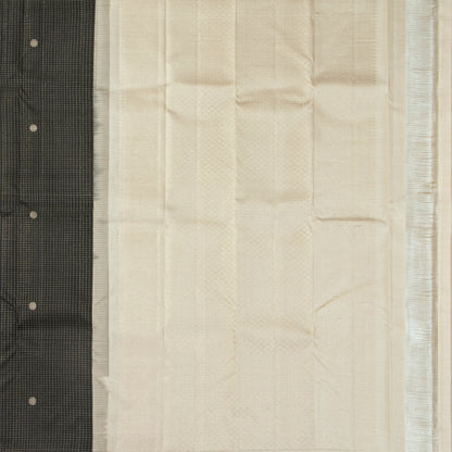 Black And Off White Kanchipuram Silk Saree Borderless  For Festive Wear PV MEN 240