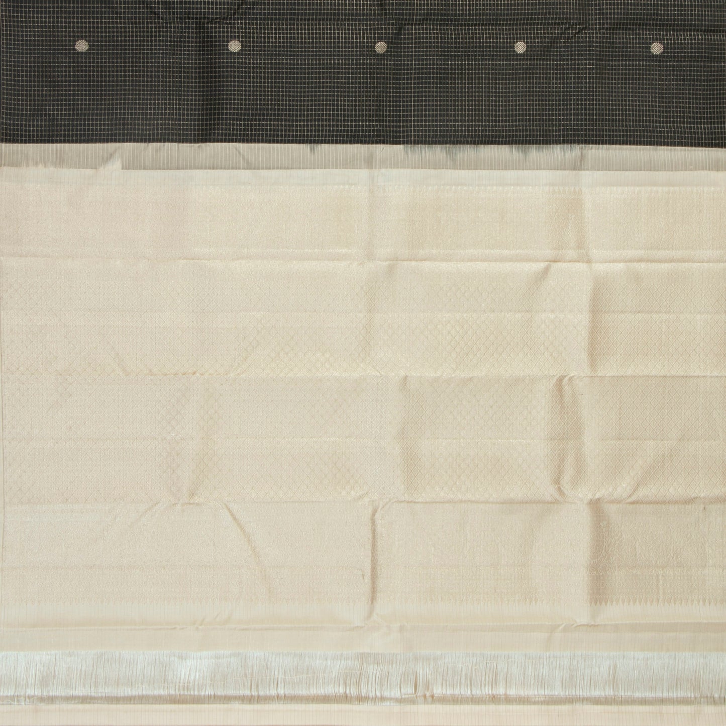 Black And Off White Kanchipuram Silk Saree Borderless  For Festive Wear PV MEN 240