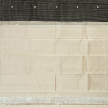 Black And Off White Kanchipuram Silk Saree Borderless  For Festive Wear PV MEN 240