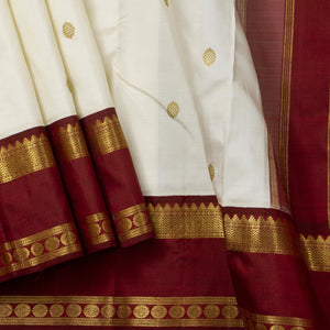 Off White And Maroon Kanchipuram Silk Saree For Wedding Wear PV NYC 1682