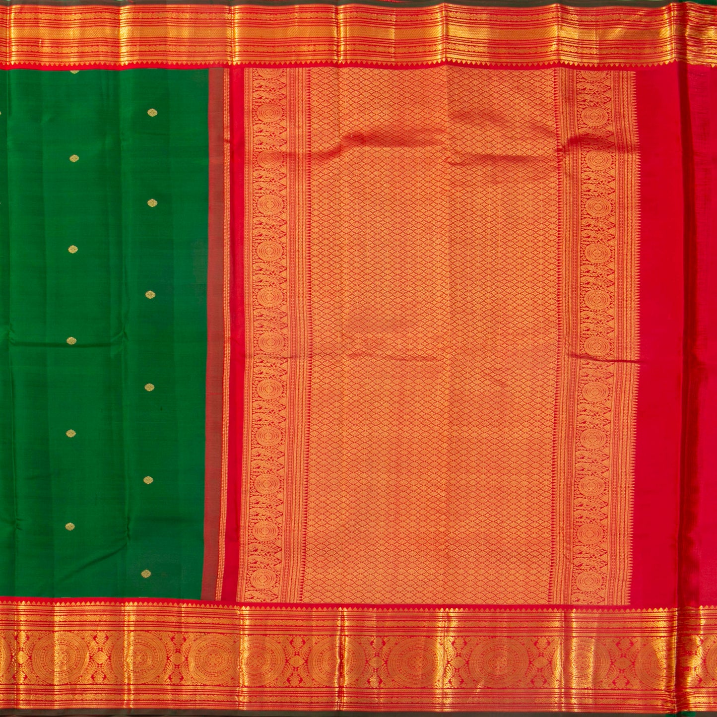 Green And Red Kanchipuram Silk Saree For Festive Wear PV MEN 169 - Silk Sari - Panjavarnam PV MEN 169