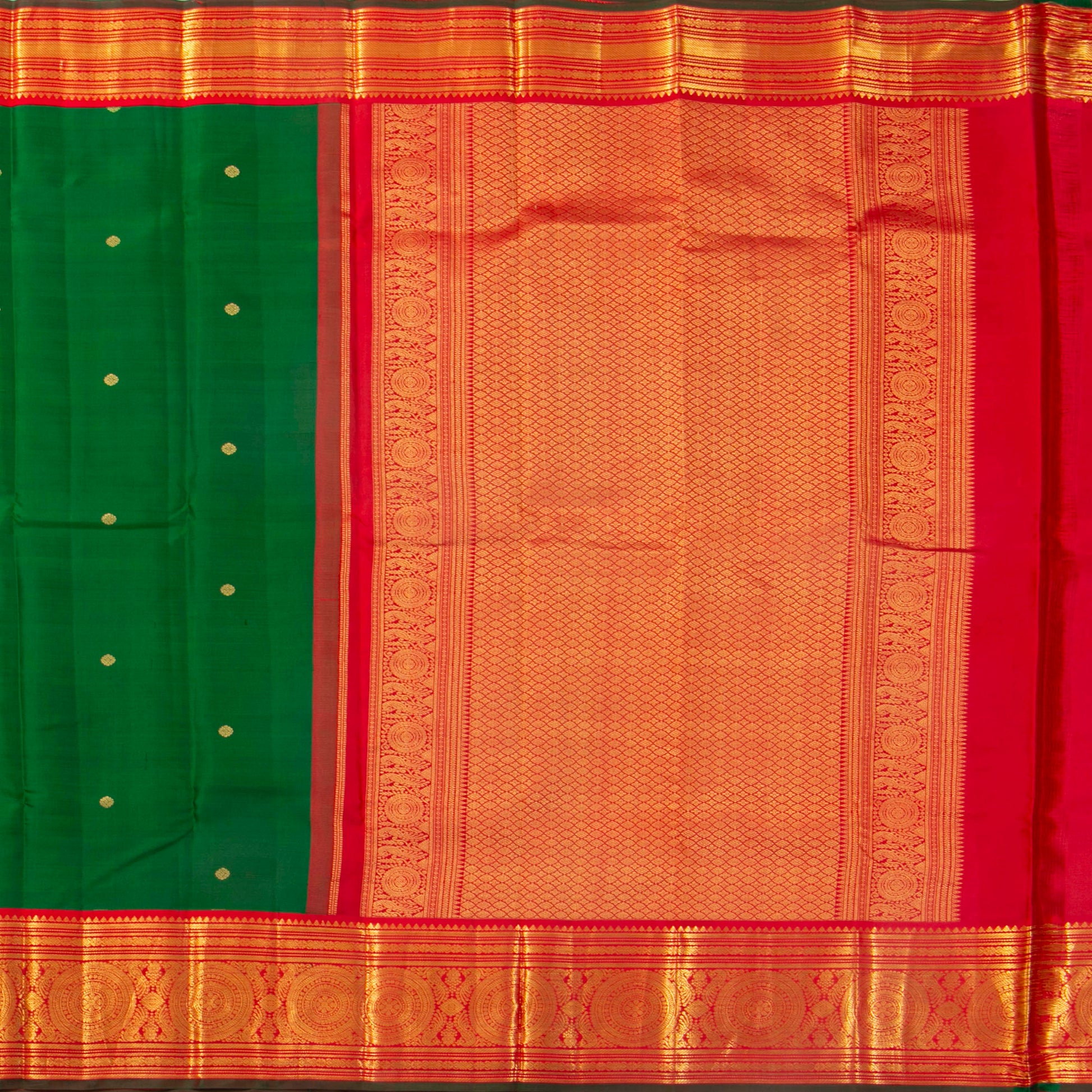 Green And Red Kanchipuram Silk Saree For Festive Wear PV MEN 169 - Silk Sari - Panjavarnam PV MEN 169