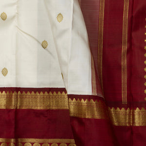 Off White And Maroon Kanchipuram Silk Saree For Wedding Wear PV NYC 1682