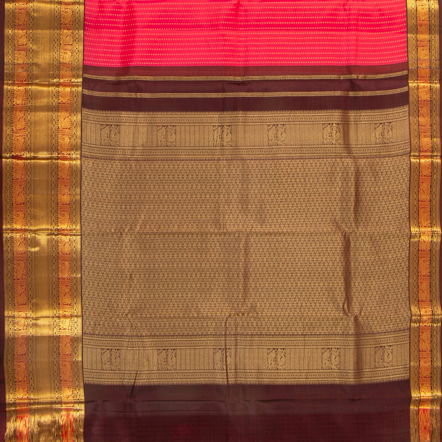 Pink And Brown Kanchipuram Silk Saree For Festive Wear PV MEN 165
