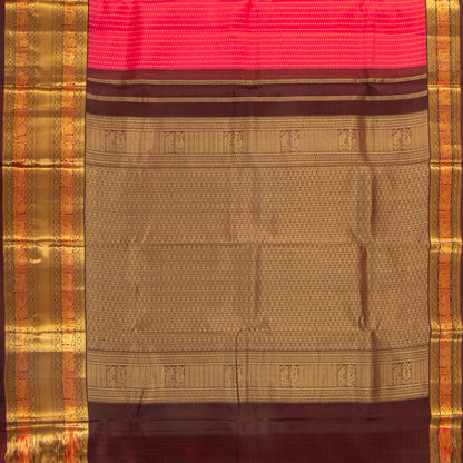 Pink And Brown Kanchipuram Silk Saree For Festive Wear PV MEN 165
